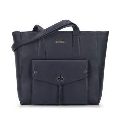 Shopper bag with decorative flap, navy blue, 93-4Y-435-N, Photo 1