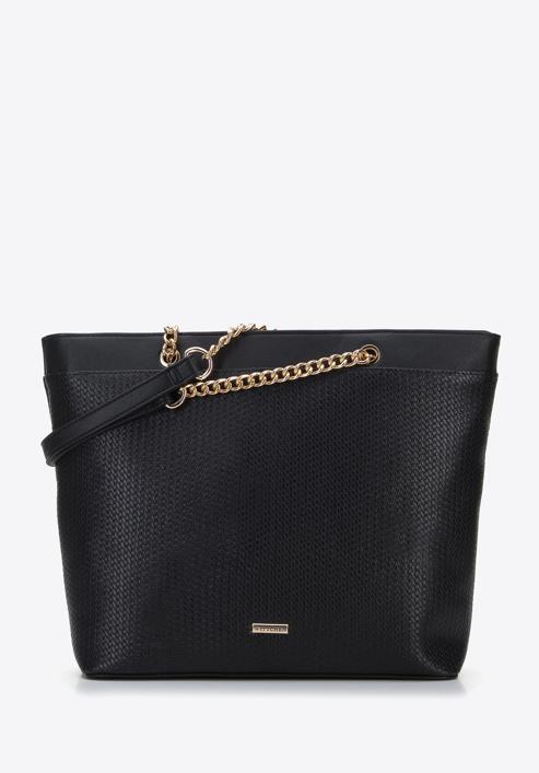 Woven-effect shopper bag, black, 96-4Y-234-1, Photo 1