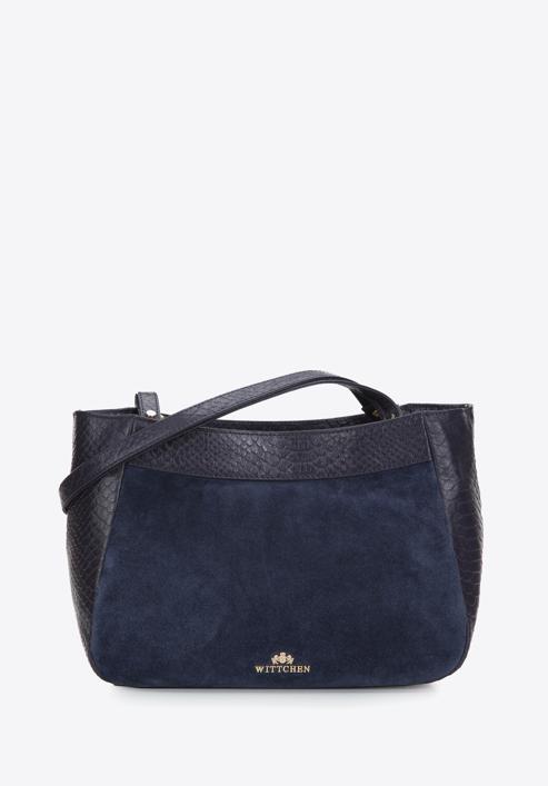 Leather shopper bag, navy blue, 97-4E-003-Z, Photo 1