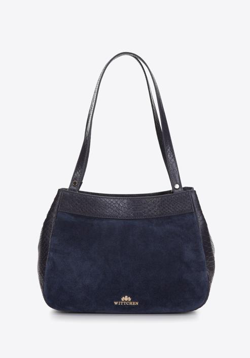 Leather shopper bag, navy blue, 97-4E-003-Z, Photo 3