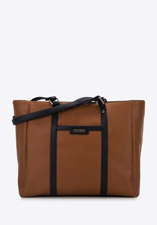 Large faux leather shopper bag, brown-black, 95-4Y-028-5, Photo 1