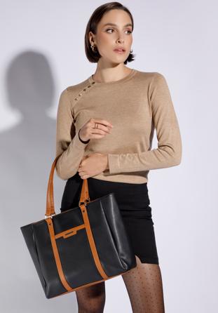 Large faux leather shopper bag, black-brown, 95-4Y-028-1, Photo 1