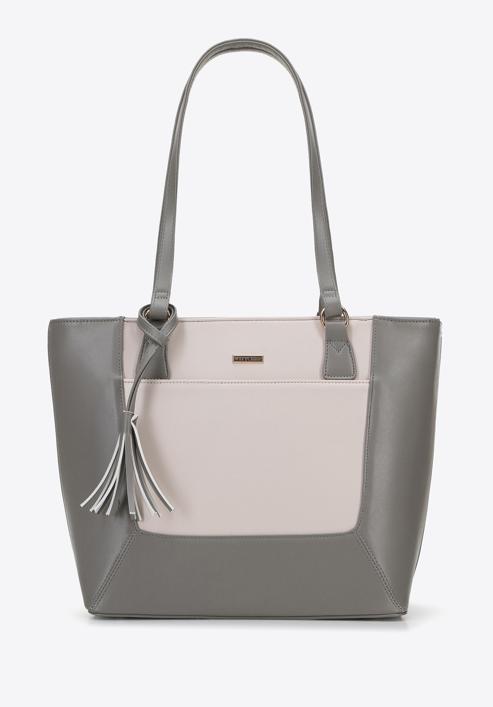 Faxu leather two-tone shopper bag, gray-cream, 96-4Y-617-1, Photo 1
