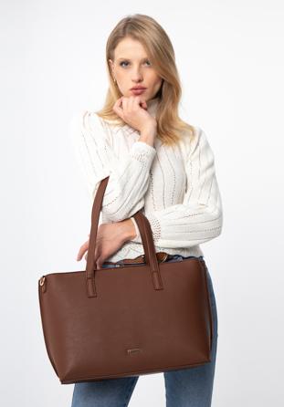 Faux leather shopper bag, brown, 97-4Y-512-4, Photo 1