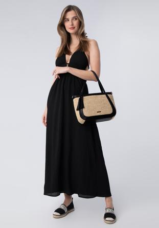 Faux leather shopper bag, beige-black, 98-4Y-404-91, Photo 1