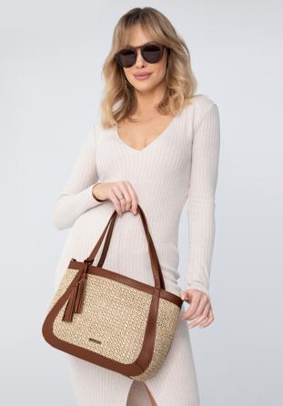 Faux leather shopper bag, beige-brown, 98-4Y-404-95, Photo 1