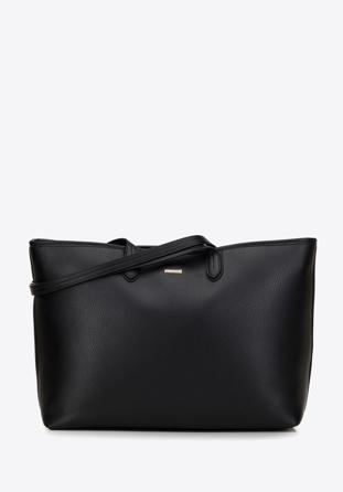 Women's faux leather classic shopper bag, black, 98-4Y-501-1, Photo 1