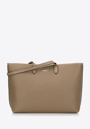 Women's faux leather classic shopper bag, beige, 98-4Y-501-9, Photo 1