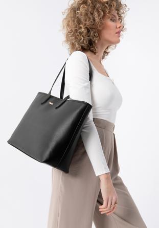 Women's faux leather classic shopper bag, black, 98-4Y-501-1, Photo 1