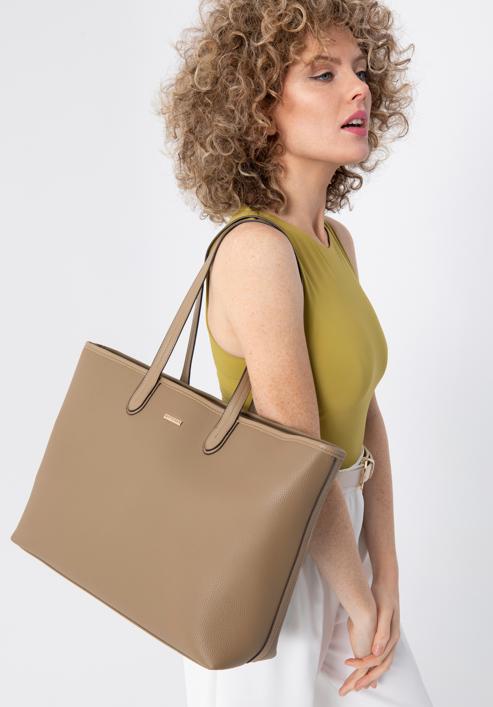 Women's faux leather classic shopper bag, beige, 98-4Y-501-1, Photo 15