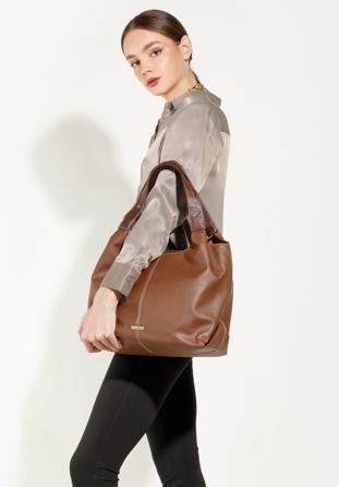 Faux leather soft shopper bag, brown, 95-4Y-040-4, Photo 1