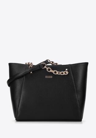 Faux leather chain shopper bag, black, 96-4Y-633-1, Photo 1