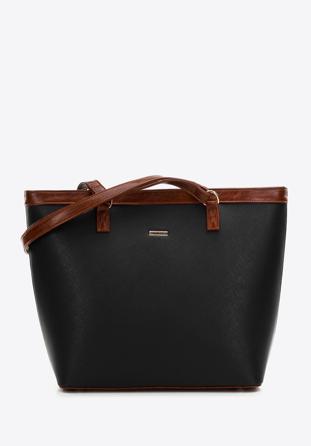 Faux leather shopper bag, black-brown, 29-4Y-009-1, Photo 1