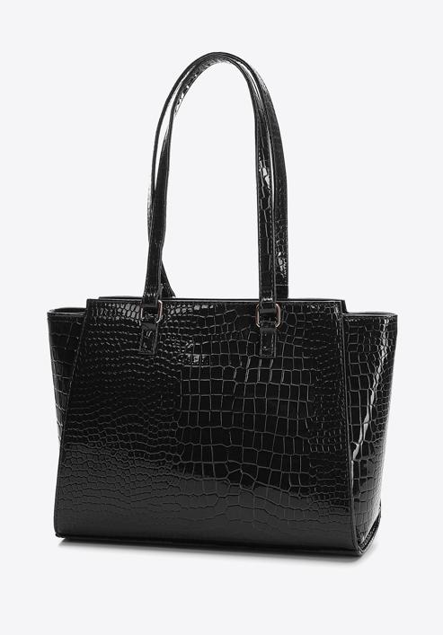 Faux leather winged shopper bag, black, 97-4Y-751-1, Photo 3