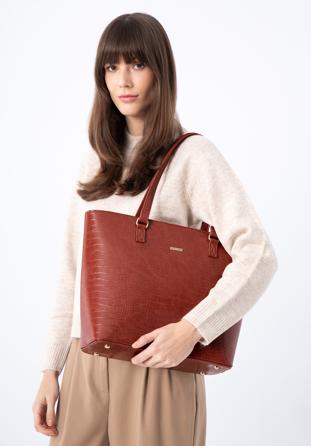 Croc-embossed faux leather shopper bag, brown, 29-4Y-011-3, Photo 1