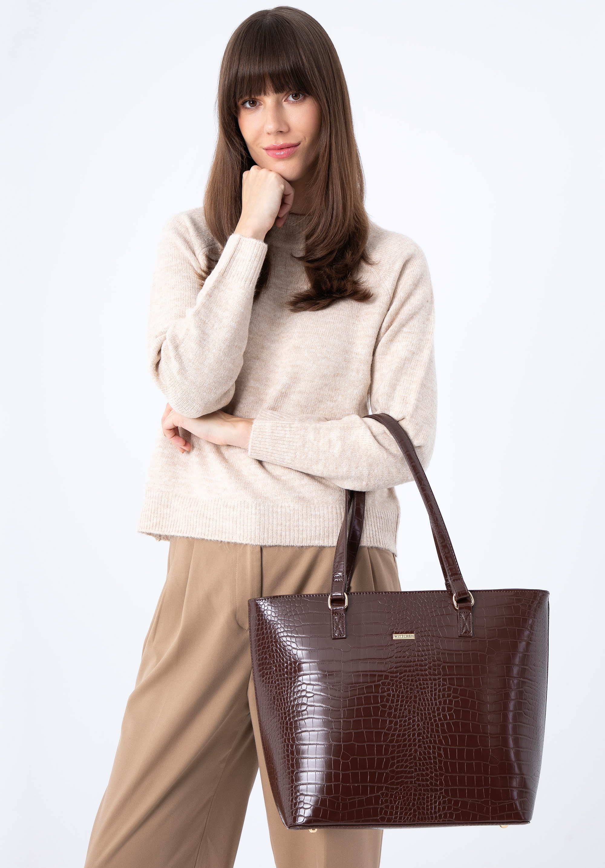 Dark brown top croc bag