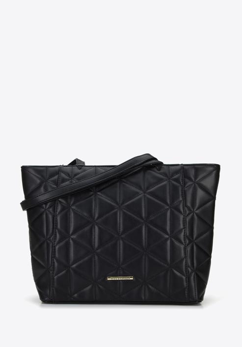 Quilted faux leather shopper bag, black, 96-4Y-700-1, Photo 1