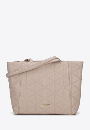 Quilted faux leather shopper bag, light beige, 96-4Y-700-9, Photo 1