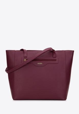 Saffiano-textured large faux leather shopper bag, plum, 97-4Y-518-F, Photo 1