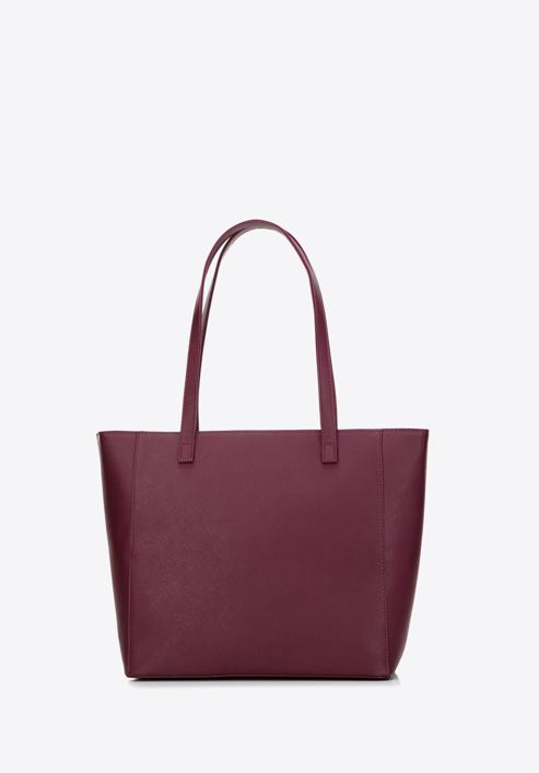 Saffiano-textured large faux leather shopper bag, plum, 97-4Y-518-7, Photo 3
