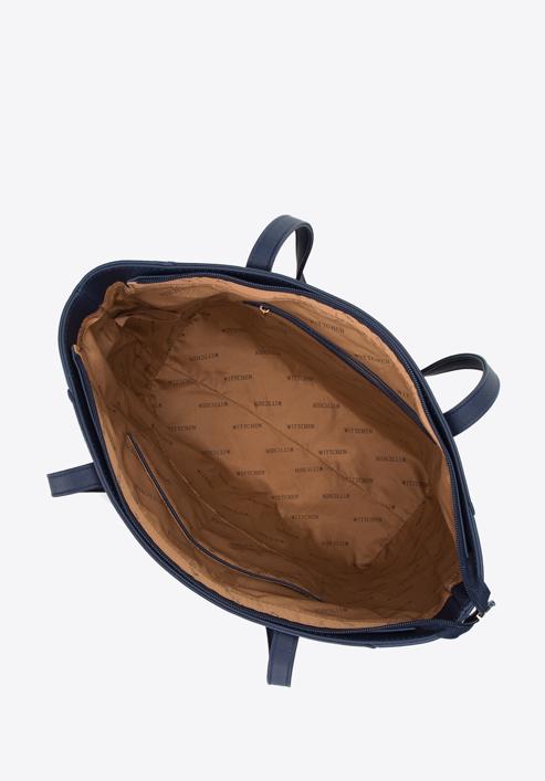 Torebka shopperka z ekoskóry saffiano z kieszenią z przodu, granatowy, 97-4Y-518-F, Zdjęcie 4