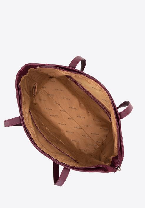 Torebka shopperka z ekoskóry saffiano z kieszenią z przodu, śliwkowy, 97-4Y-518-F, Zdjęcie 4