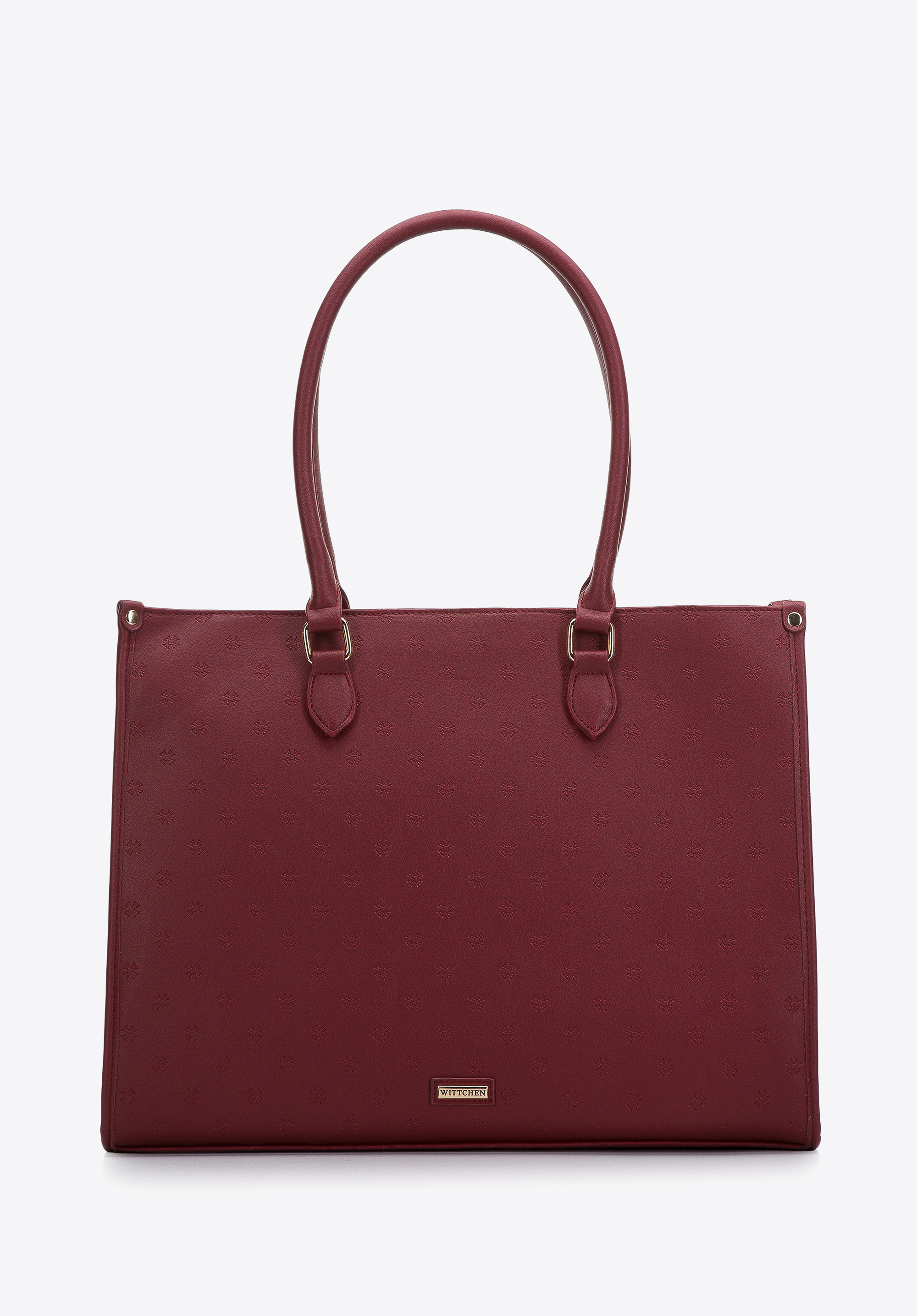 Torebka shopperka z ekoskóry tłoczona w monogram, brązowy, 97-4Y-227-4, Zdjęcie 1