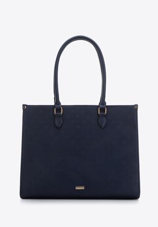 Faux leather monogram shopper bag, navy blue, 97-4Y-227-7, Photo 1