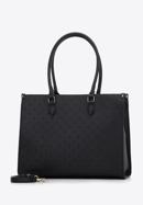 Faux leather monogram shopper bag, black, 97-4Y-227-1, Photo 2