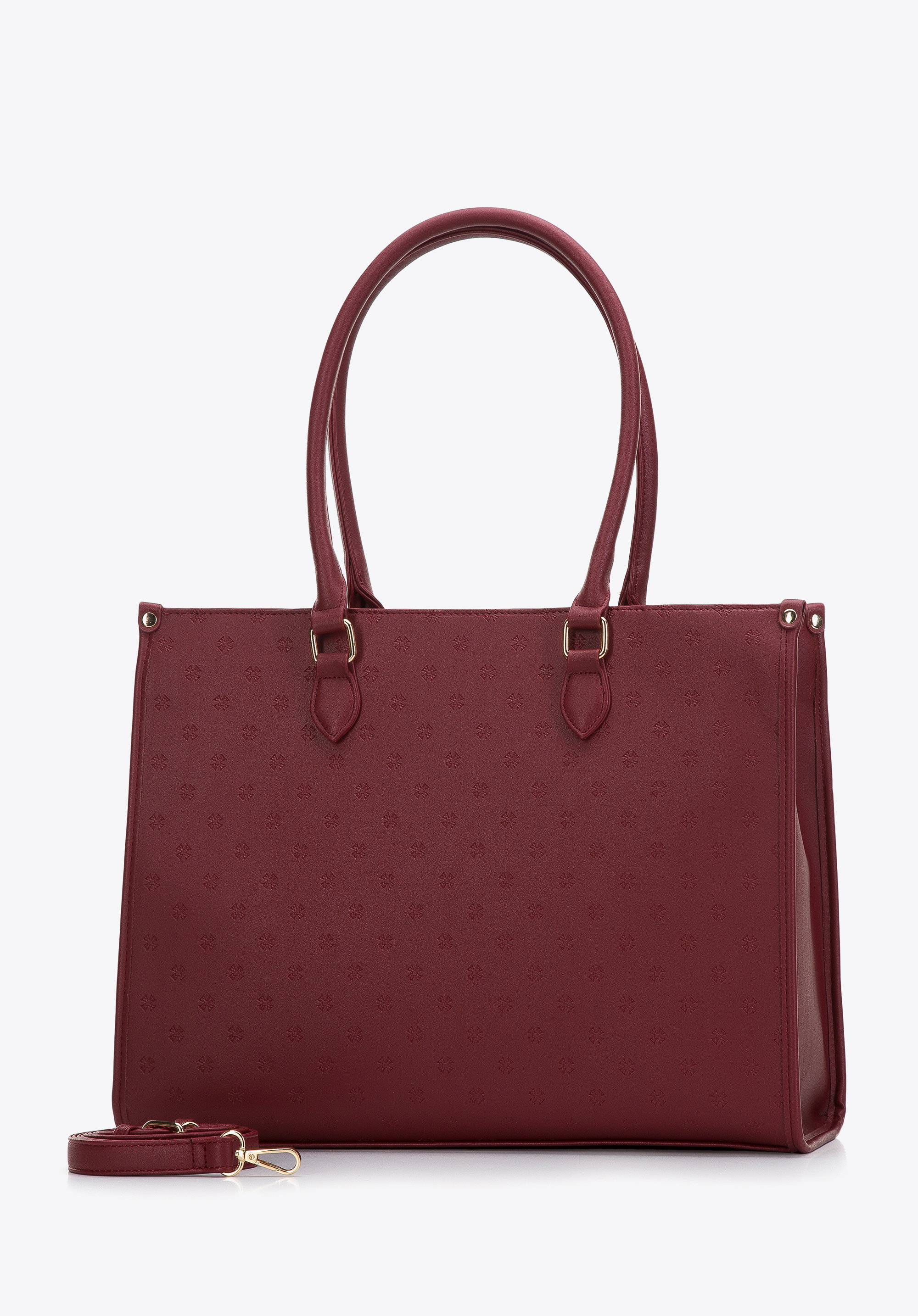 Torebka shopperka z ekoskóry tłoczona w monogram, brązowy, 97-4Y-227-4, Zdjęcie 1