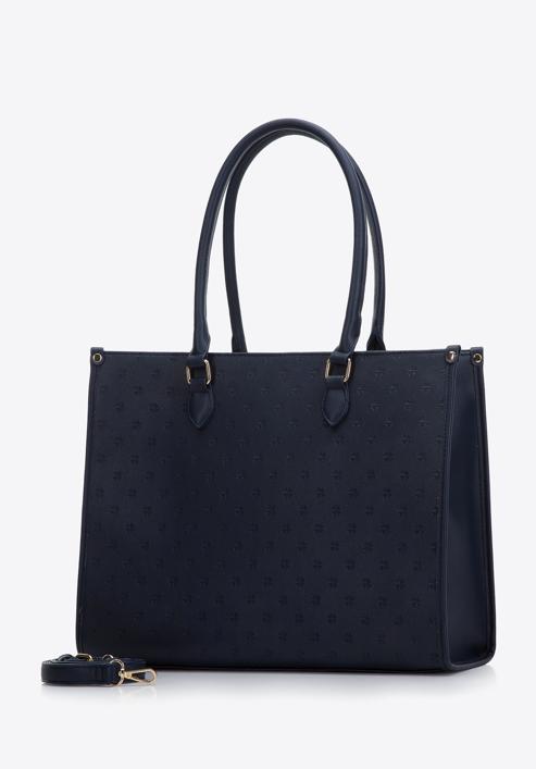 Faux leather monogram shopper bag, navy blue, 97-4Y-227-7, Photo 2
