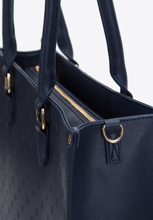 Faux leather monogram shopper bag, navy blue, 97-4Y-227-7, Photo 4