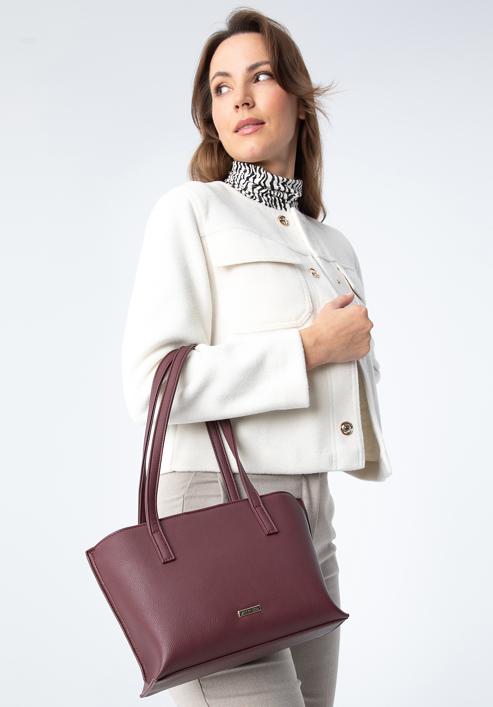 Women's small faux leather shopper bag, plum, 97-4Y-513-4, Photo 15
