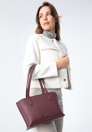 Women's small faux leather shopper bag, plum, 97-4Y-513-3, Photo 1