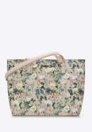 Women's faux leather shopper bag with floral print, light beige, 98-4Y-200-P, Photo 1