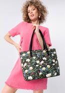 Women's faux leather shopper bag with floral print, black, 98-4Y-200-9, Photo 15