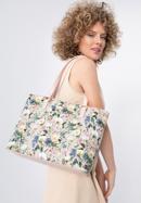 Women's faux leather shopper bag with floral print, light pink, 98-4Y-200-9, Photo 15