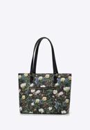 Women's faux leather shopper bag with floral print, black, 98-4Y-200-9, Photo 3