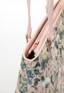 Women's faux leather shopper bag with floral print, light pink, 98-4Y-200-9, Photo 5