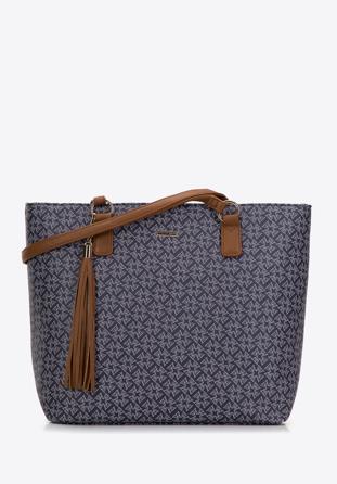 Faux leather monogram shopper bag, navy blue-brown, 97-4Y-235-7, Photo 1