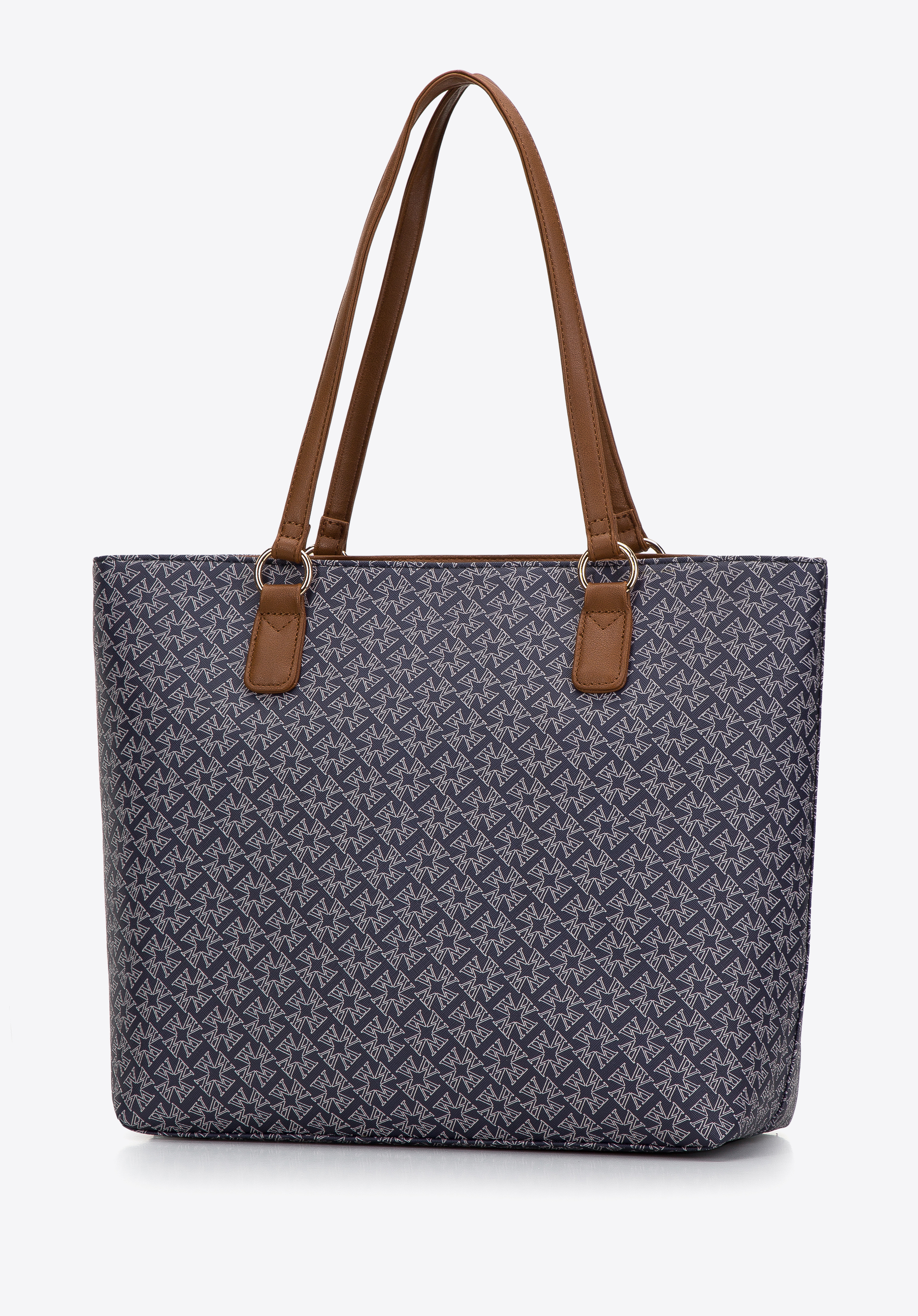 Torebka shopperka z ekoskóry w monogram, granatowo-brązowy, 97-4Y-235-7, Zdjęcie 1