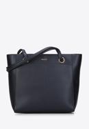 Faux leather front pocket shopper bag, navy blue, 97-4Y-534-7, Photo 1