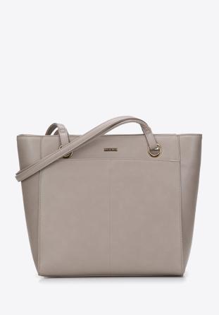 Faux leather front pocket shopper bag, beige, 97-4Y-534-9, Photo 1