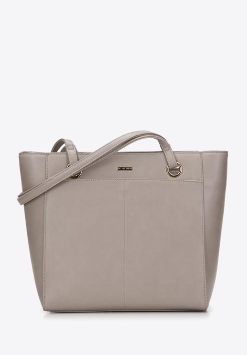 Faux leather front pocket shopper bag, beige, 97-4Y-534-7, Photo 1