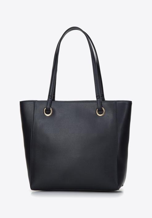 Faux leather front pocket shopper bag, navy blue, 97-4Y-534-7, Photo 3