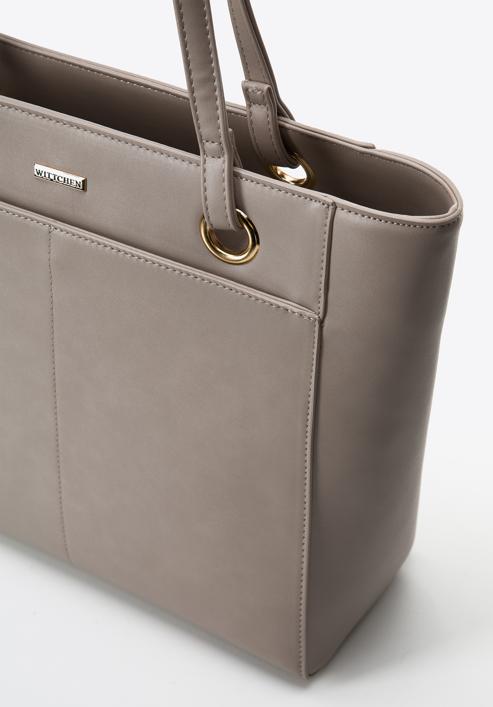 Faux leather front pocket shopper bag, beige, 97-4Y-534-7, Photo 5