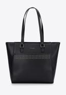 Faux leather studded detail shopper bag, black, 97-4Y-766-9, Photo 1
