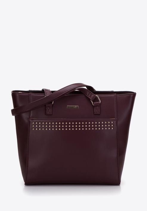 Faux leather studded detail shopper bag, plum, 97-4Y-766-1, Photo 2