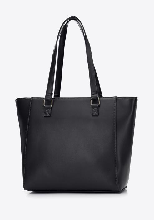 Faux leather studded detail shopper bag, black, 97-4Y-766-9, Photo 3