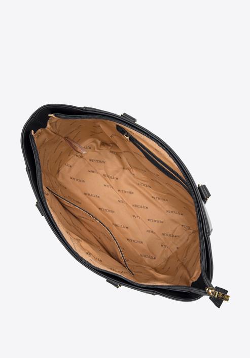 Faux leather studded detail shopper bag, black, 97-4Y-766-9, Photo 4